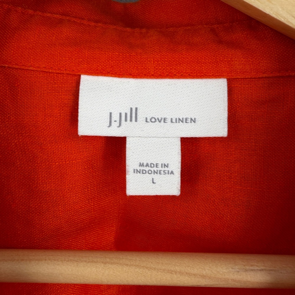 J.Jill Love Linen Shirt Size Large Orange Red Button Up Long Sleeve 100% Linen - Picture 3 of 4